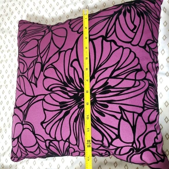 Purple Black Velvet Flowers Throw Pillow - Picture 6 of 7
